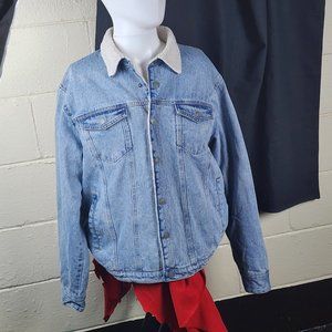 Edgar and Ash Sherpa Lined Light Wash Denim Jacket Size L